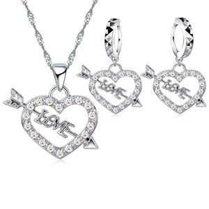 ❤️ Love Heart 925 Sterling Silver Earrings Pendant Necklace Set Woman Gifts